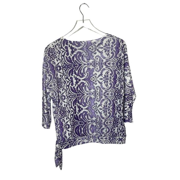 CHICOS Size 1 US M Purple & White Paisley Print Knit Top Rhinestone Trim - Picture 11 of 14